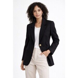 Requirements Petite Black Wool Blazer 12P Gold Button Preppy 90s Vintage Career